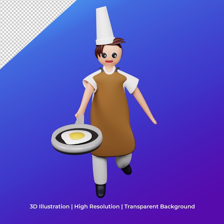 PSD personagem de chef de renderização 3d cozinhando ilustração de ovo de omelete