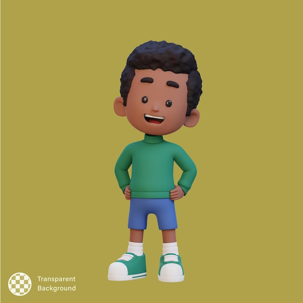 PSD personagem de criança bonita em 3d em pose confiante mão no quadril