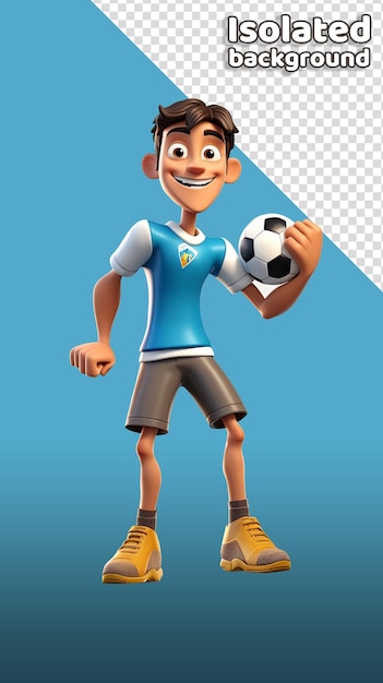 PSD personagem de desenho animado 3d de jogador de futebol personagem animado de fundo isolado