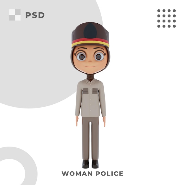 PSD personagem de desenho animado 3d de mulher policial com pose