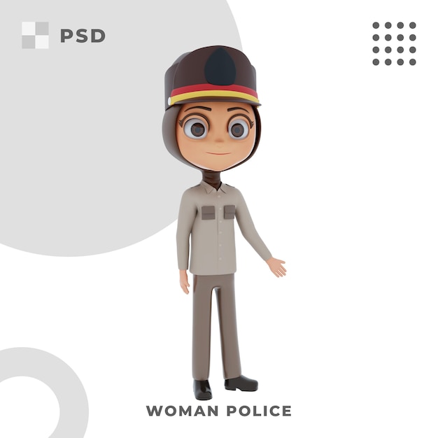 Personagem de desenho animado 3d de mulher policial com pose