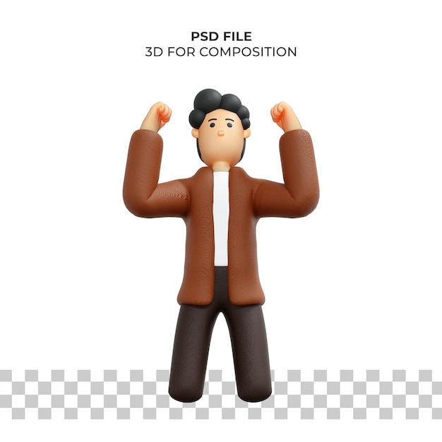 Personagem de desenho animado 3d pose feliz psd premium