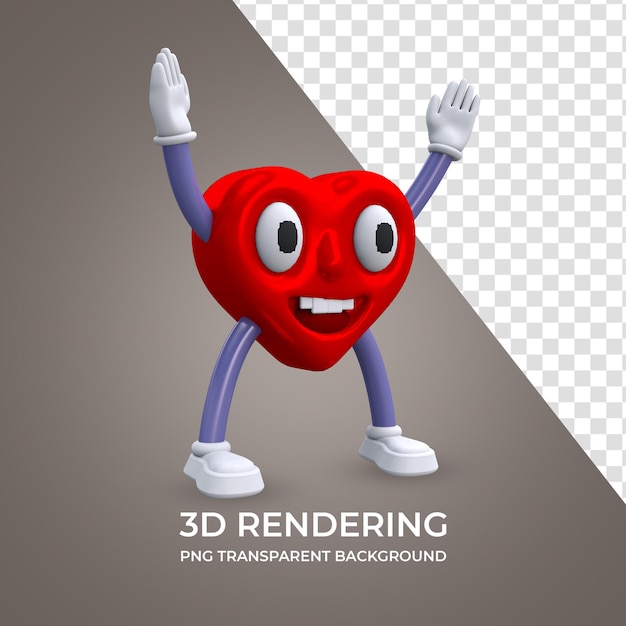 PSD personagem de desenho animado de coração 3d renderizando fundo transparente isolado