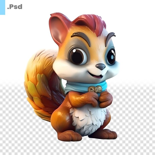 Personagem de desenho animado de esquilo fofo em um fundo branco ilustração 3d modelo psd