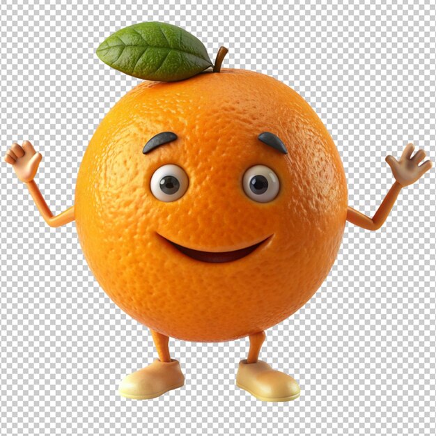 PSD personagem de desenho animado de frutas laranja em fundo transparente