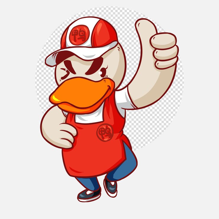 PSD personagem de desenho animado de pato bonito usando chapéu e uniforme de chef