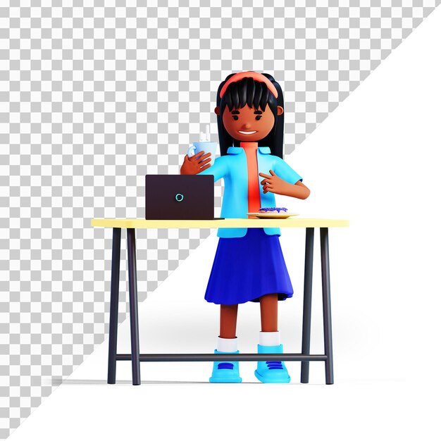 PSD personagem de desenho animado em 3d eating schedule girl