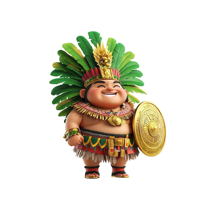PSD personagem de desenho animado joyful mayan warrior 3d render