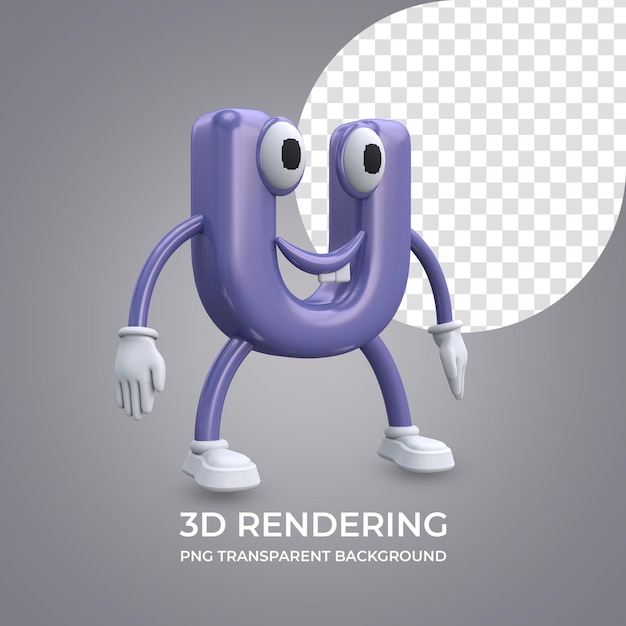 Personagem de desenho animado letra u 3d renderizando fundo transparente isolado