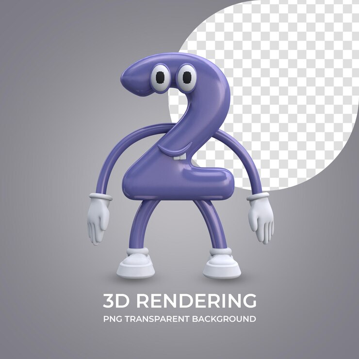 PSD personagem de desenho animado número 2 renderização 3d isolado fundo transparente