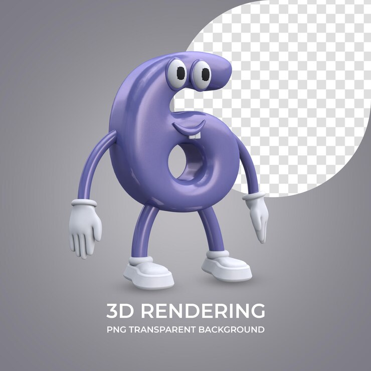 PSD personagem de desenho animado número 6 renderização 3d isolado fundo transparente