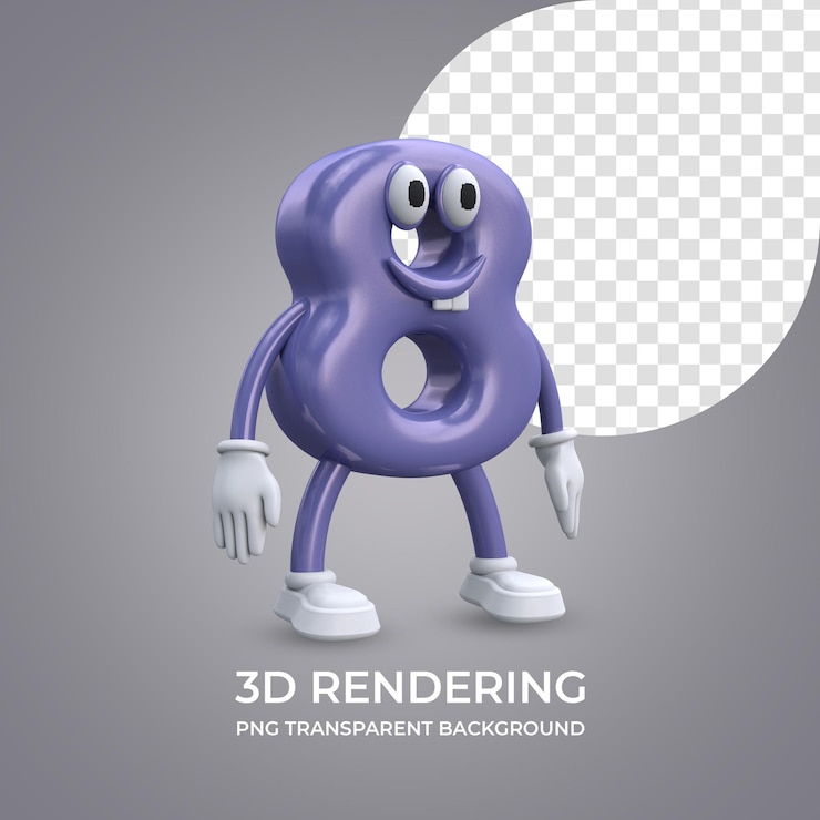 PSD personagem de desenho animado número 8 renderização 3d isolado fundo transparente