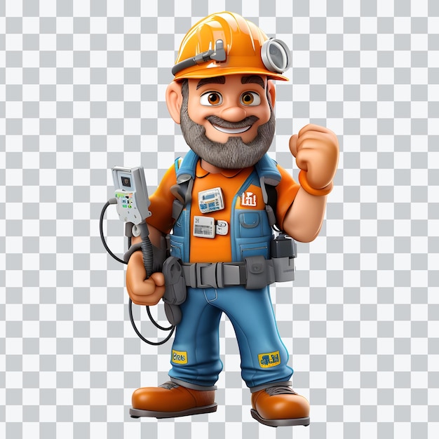 PSD personagem de eletricista 3d em fundo transparente