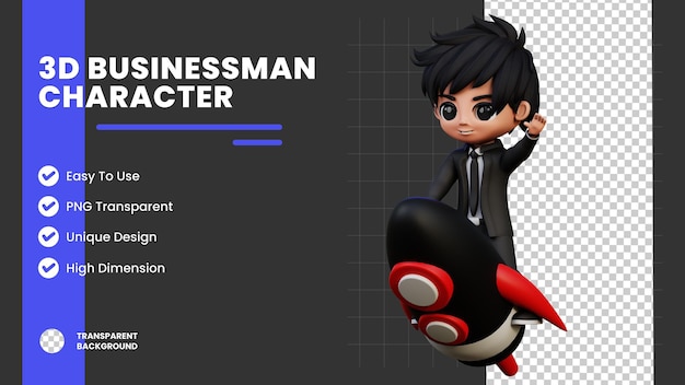 Personagem de empresário renderizado em 3D em Startup Say Hi