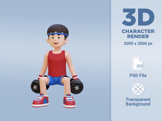 PSD personagem de esportista 3d realizando agachamentos com halteres