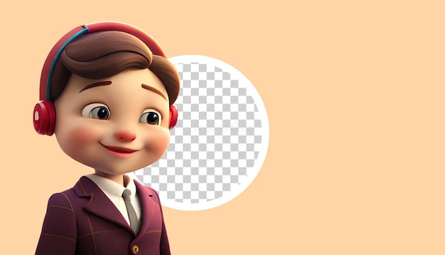 Personagem de garota 3d PSD ilustração 3d de garota de desenho animado usando fones de ouvido