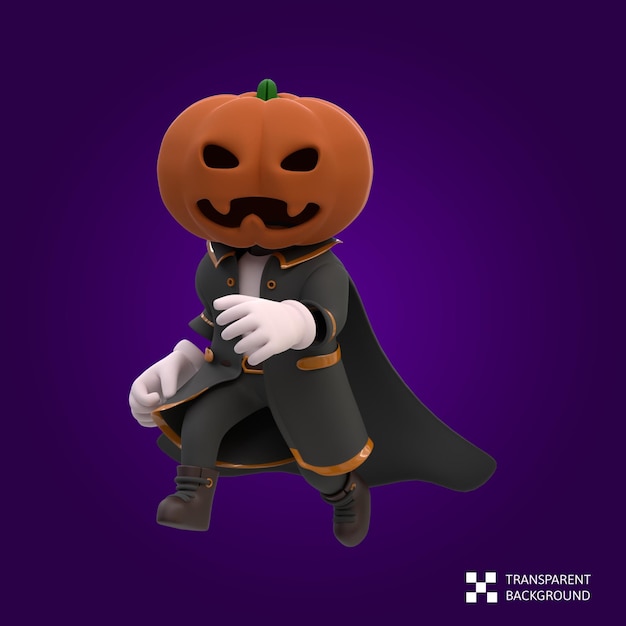 Personagem de halloween de cabeça de abóbora de rendição 3d