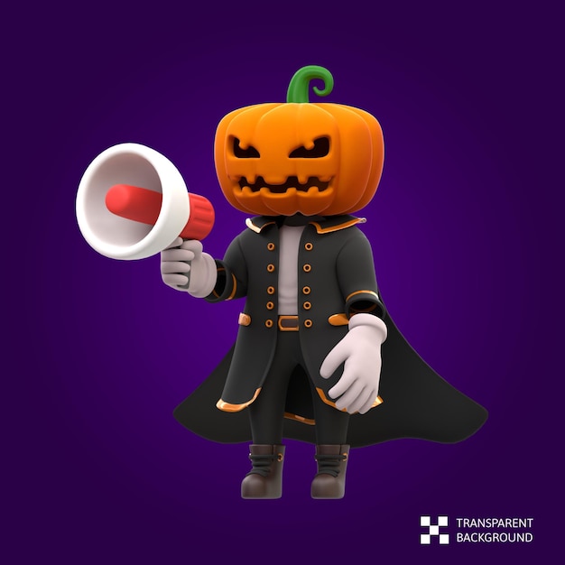 Personagem de halloween de cabeça de abóbora de rendição 3d