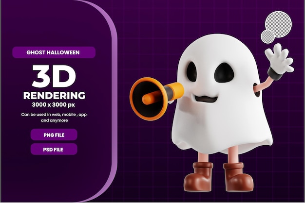 PSD personagem de halloween fantasma 3d com megafone