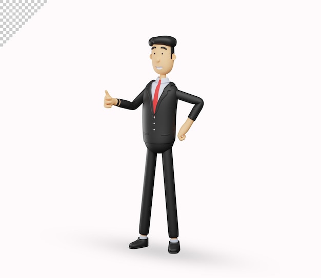 Personagem de homem de negócios 3d dá um polegar para cima gesto isolado no fundo branco
