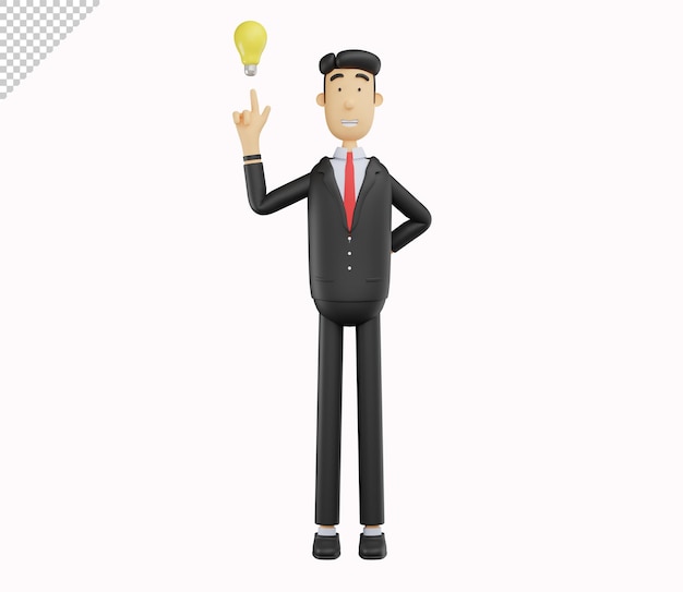 Personagem de homem de negócios 3d obter ideias isoladas no fundo branco ilustração 3d render
