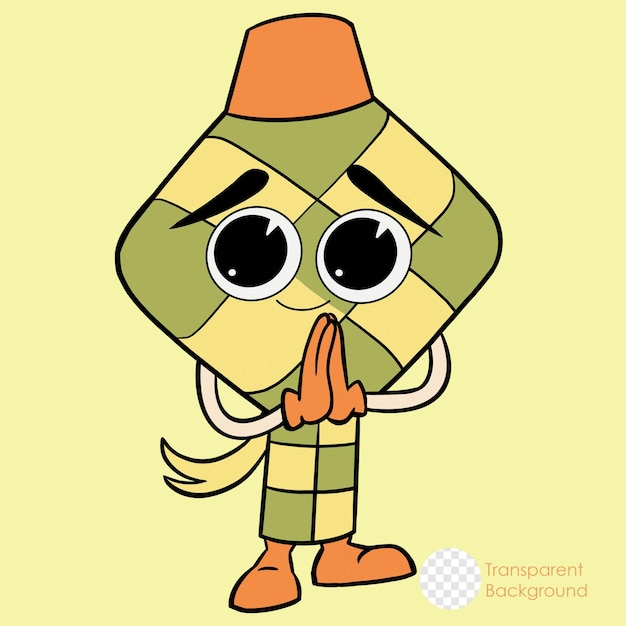 Personagem de mascote ketupat bonito, estilo de ilustração da moda