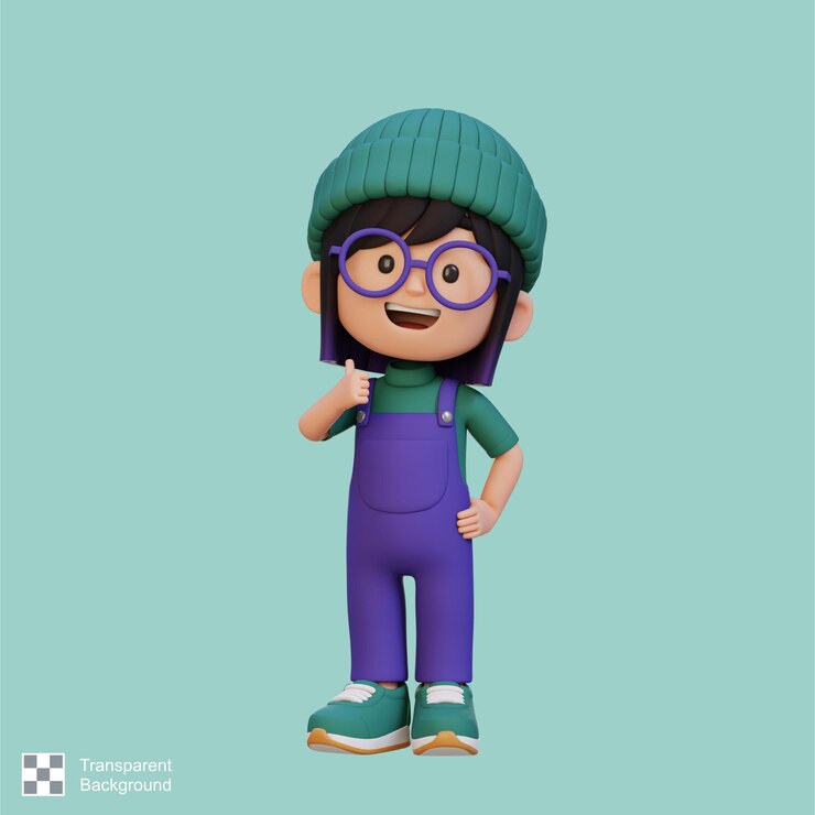 PSD personagem de menina 3d dá um polegar para cima com uma cara bonita e feliz