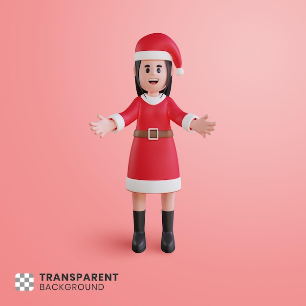 Personagem de menina fofa 3d com fantasia de papai noel