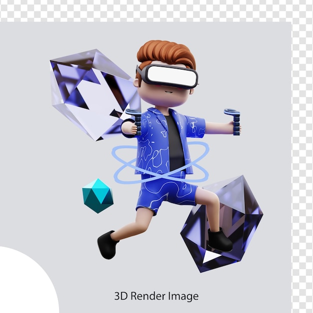 Personagem de metaverso de ilustração 3D com realidade virtual para web, app, infográfico, app