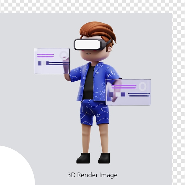 PSD personagem de metaverso de ilustração 3d com realidade virtual, para web, app, infográfico, app