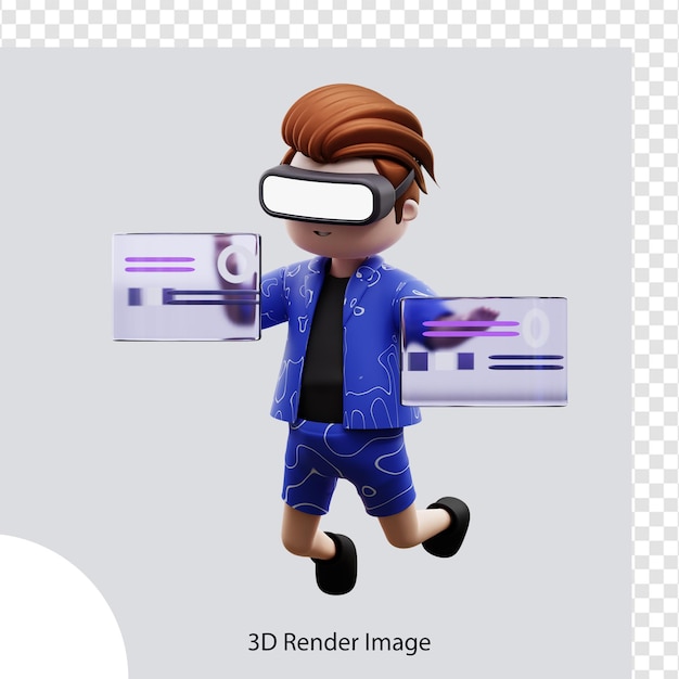 Personagem de metaverso de ilustração 3D com realidade virtual para web, app, infográfico, app