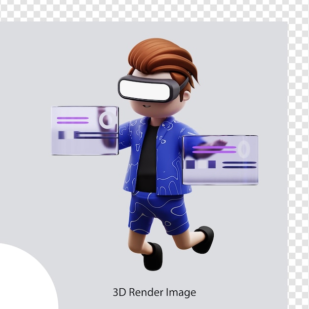 Personagem de metaverso de ilustração 3d com realidade virtual para web, app, infográfico, app