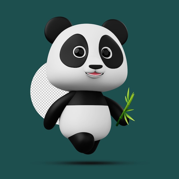 PSD personagem de panda bonito com renderização em 3d de bambu