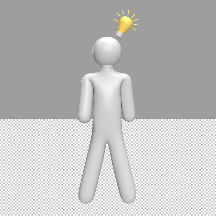 PSD personagem de pessoas 3d com ideia de lâmpada ilustração de objeto renderizada