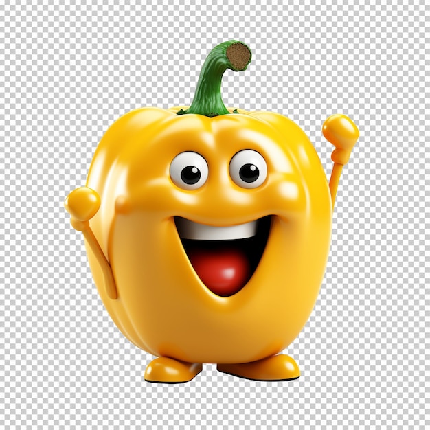 PSD personagem de pimenta amarela bonito e feliz isolado em fundo transparente png disponível