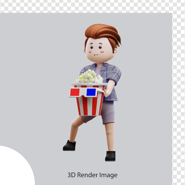 Personagem de renderização 3d assistindo filme, usado para web, app, infográfico