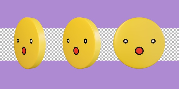 PSD personagem de renderização 3d rosto cor amarela emoção surpreendeu três objetos psd premium transparente