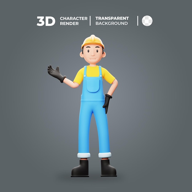 PSD personagem de trabalhador 3d mostra algo