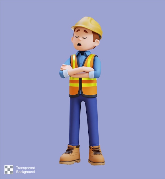 PSD personagem de trabalhador da construção 3d em negação ou insatisfação