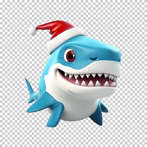 PSD personagem de tubarão de natal em 3d isolado em fundo transparente