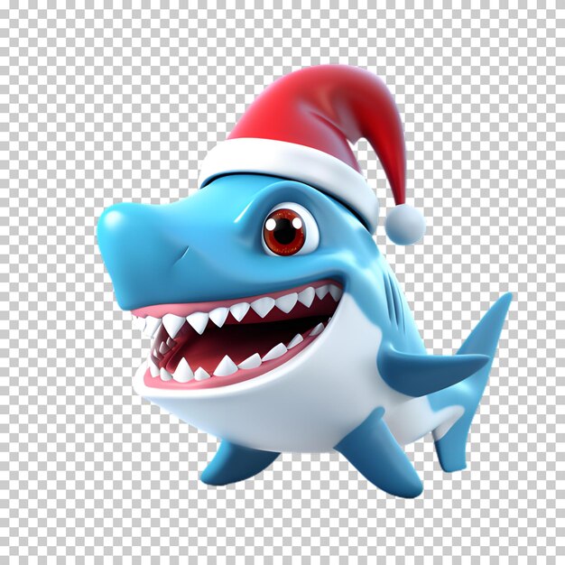 PSD personagem de tubarão de natal em 3d isolado em fundo transparente