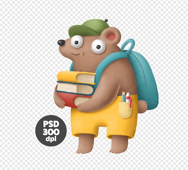 Personagem de urso fofo com livros