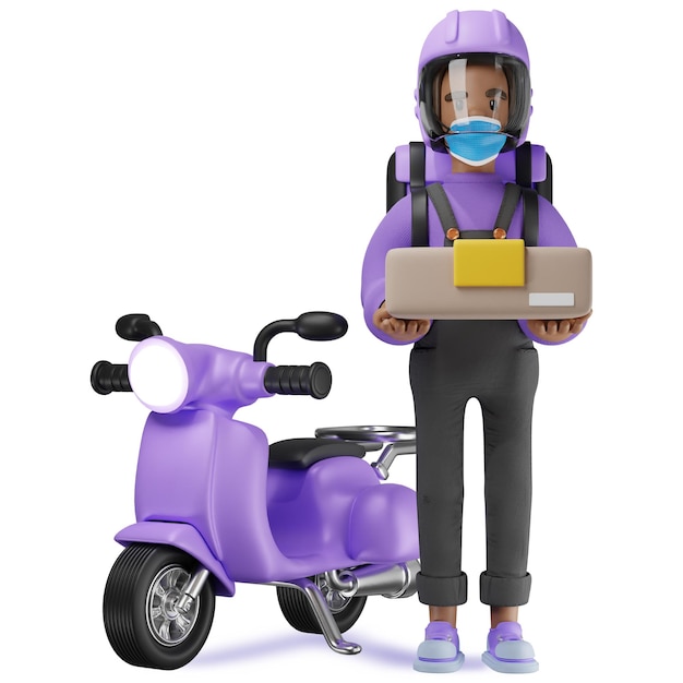 Personagem em skate relatando entrega ilustração 3D