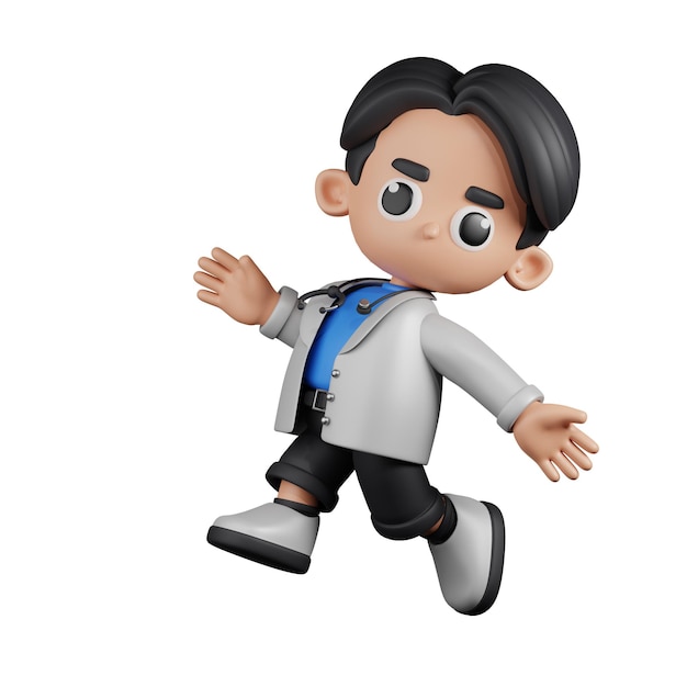 PSD personagem estilizado 3d doutor happy jumping pose