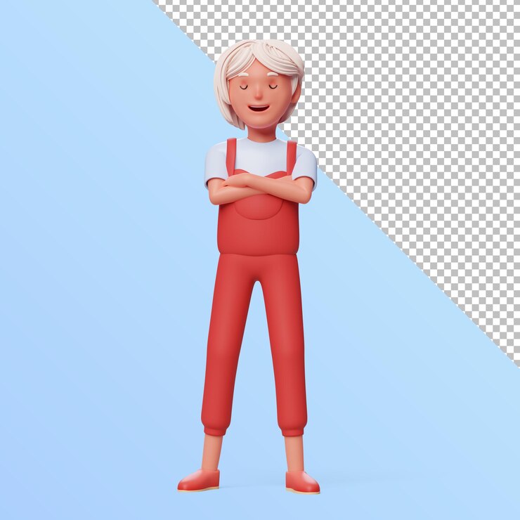 PSD personagem feminina 3d com braços cruzados