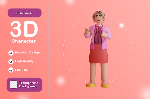 Personagem feminina 3d parecendo apaixonada com fundo transparente