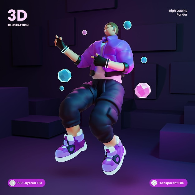 PSD personagem futurista do metaverso de ilustração 3d com tecnologia virtual e digital