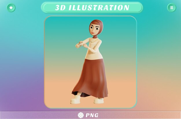 PSD personagem hijab 3d pronto para luta