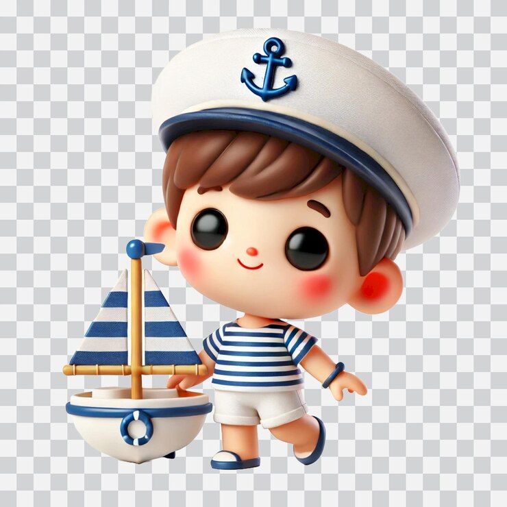 PSD personagem infantil de desenho animado 3d bonito vestindo um traje de capitão isolado em fundo transparente