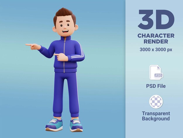 personagem masculino 3d apontando para a direita